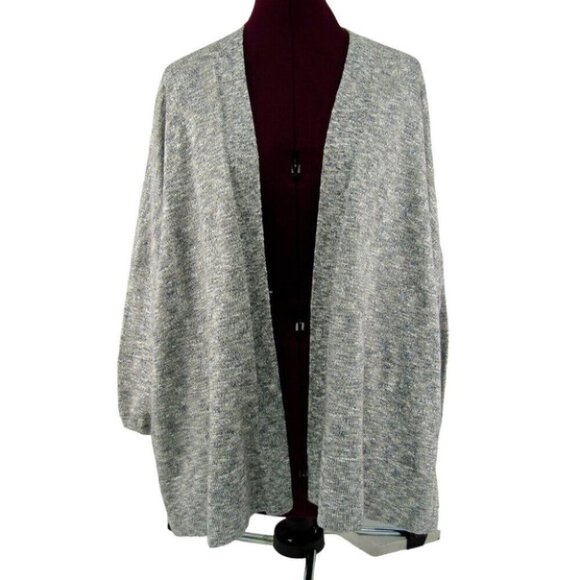 Loft Gray Silver Metallic Open Front Cardigan Sweater Womens Size S 3/4 Sleeve - Picture 1 of 9